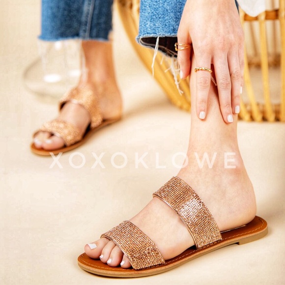 Rose Gold Bling Bling Rhinestone Sandal Slide - Picture 2 of 8